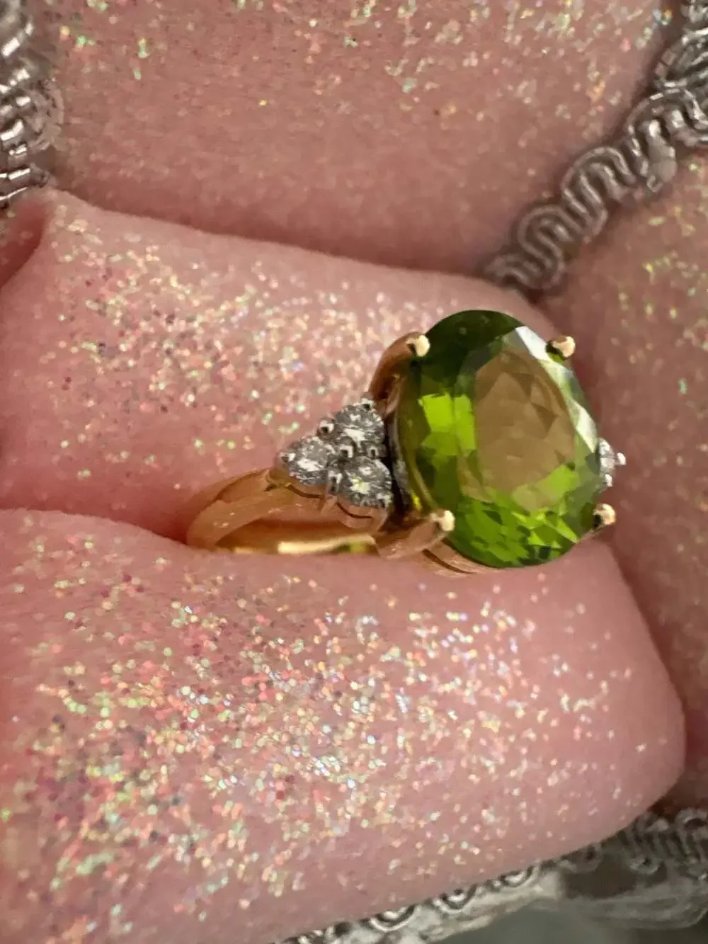 14K Yellow Gold Oval Peridot and Diamond Accent Ring